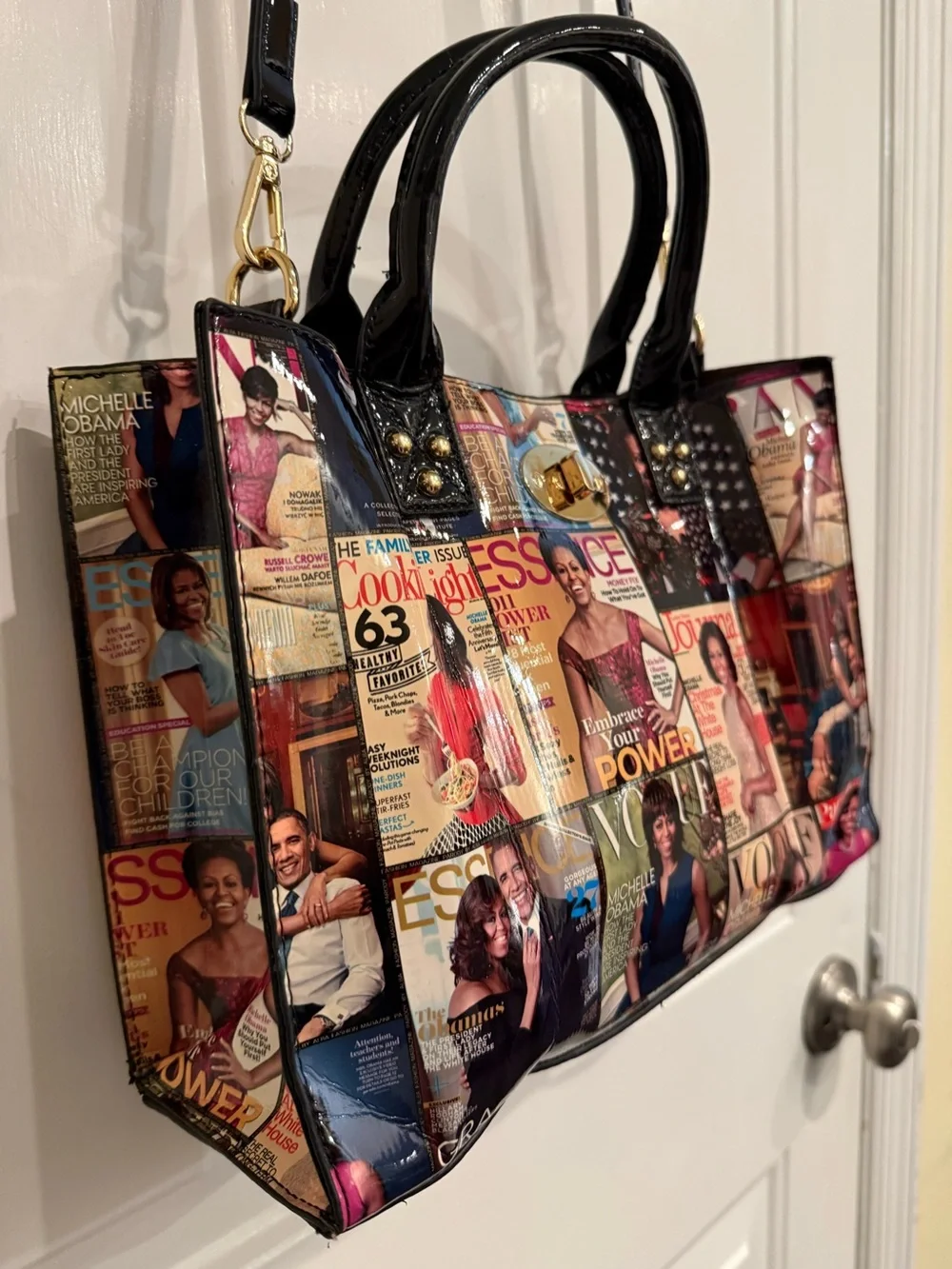 Michelle Obama Magazine Cover Collage Vegan PU Leather Crossbody & Satchel Bag
